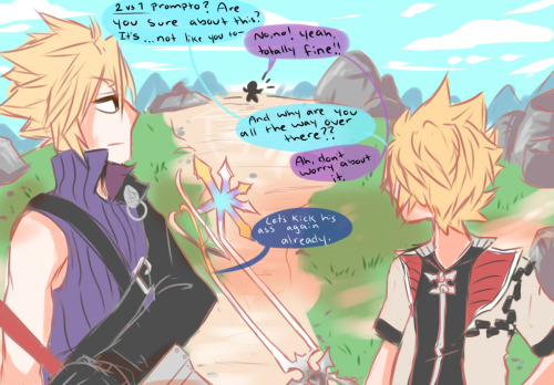 the-chocobros:  Roxas: WHAT THE FUUUUCK PROMPTO!!????! IM TELLING MOOOOOOM!!!!!! Cloud: THERES NO FUCKING WAY—Prompto: AHAHA SICK’EM DUMBLEDORE. Oh go easy on Rox though, he’s fragile.Roxas: Wow, thanks so much man.what do you mean this didn’t