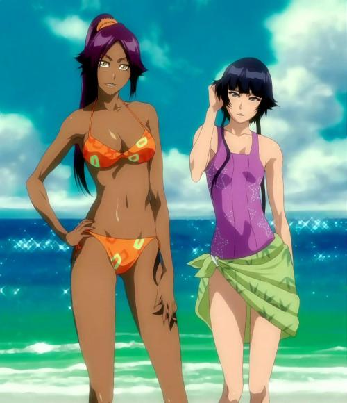 Anime Asian Fit Girls: Yoruichi &amp; Soi Fon At The Beach - [Bleach]