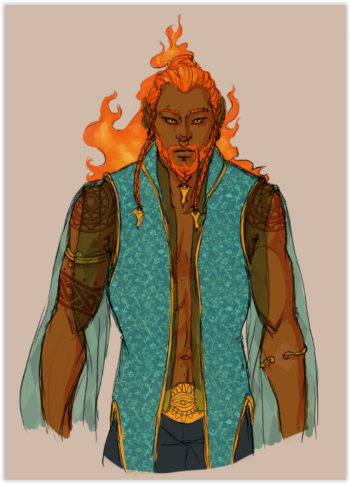 I designed my next D&amp;D character: a Fire Genasi Wizard with the Entertainer background. He p