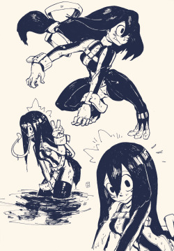 ttyto-alba:  So guess what I just started reading! A little late to the game here, but goddamn this series is GOOD. Tsuyu was too cute not to fill a page with.  Anyway, back to work! 