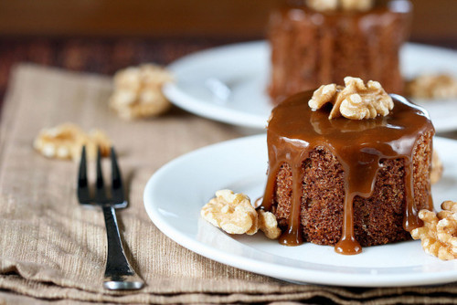 Ginger Date Pudding Cakes with Rum Walnut Toffee Sauce  makes 8 servings Cake 6 dried dates, pitted 