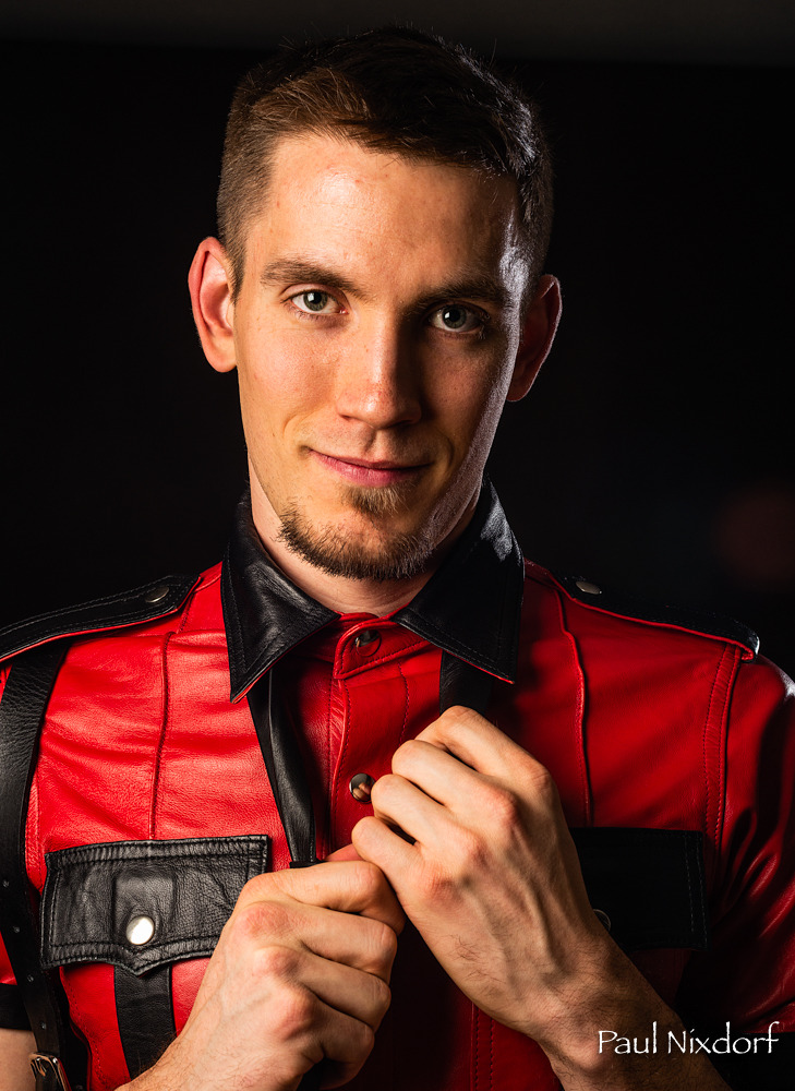 fistyfelix:A few pics of me in (and out) of my leather formals from Twin Cities Leather,