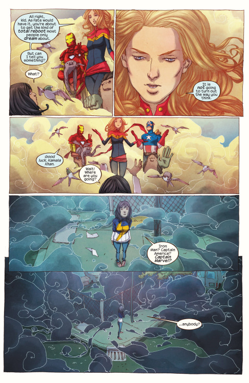 fairestcat: Kamala’s Terrigen Mist-induced hallucination of Captain Marvel, Captain America an