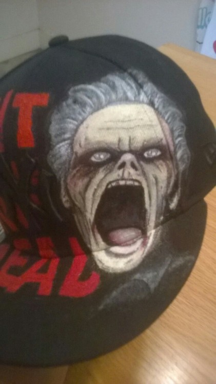 wearmyart: Night of the living dead custom hat. Hand painted with the characters from the 1990 horro