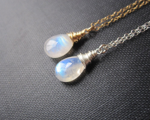 wickedclothes: Rainbow Moonstone Necklace Wire-wrapping techniques are used to fasten this piece of 