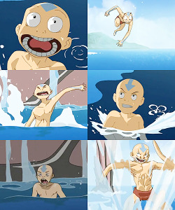 hairloopy:  aang takes a dip at kyoshi island….