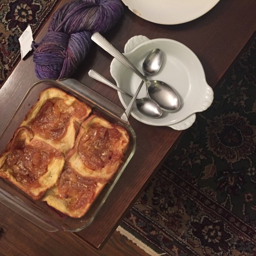 Tonight. Malabrigo + marmalade buttered toast pudding