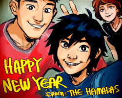 ask-hamadahiro:  Every year Aunt Cass always takes a blurry photo and covers it up with word art to send to our relatives, but thanks to yours truly here is our incredible, non-blurry, non-clipart postcard… that I totally didn’t put together a day