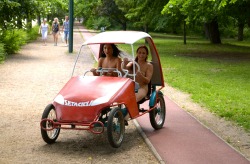 nakedgirlsdoingstuff:  College girls dared to drive this pedal car naked. 