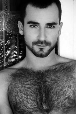 smoothsilk: hairypo: Woof!  Hot chest and gorgeous face Demure with Fur..He’s SO Hot! 