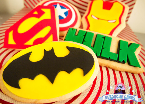 nerdachecakes:Hero Cookies!Part of the Super Minion order I took last week. There’s Hulk symbols, Ir