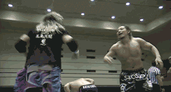trainwreqk:  i don’t know what to look at:- the fact that yugiro has the rhythm and grace of a drunk dad- kenny’s ass in those pants- okada acting like the people in that town in footloose wanting to ban dancing