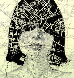 eyeledastray:  Ed Fairburn - Cambridge Ink on a vintage street map of Cambridge.