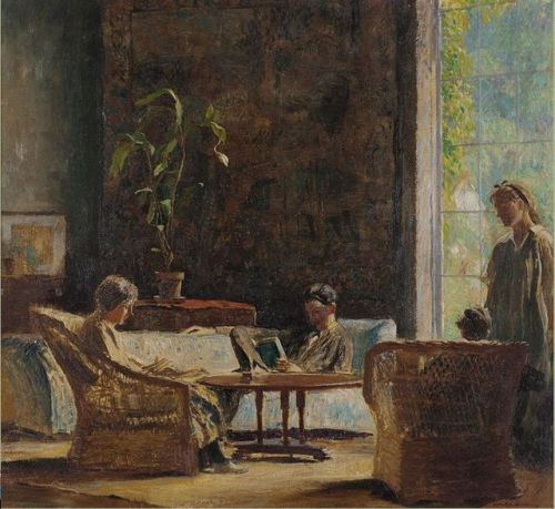Reading Room (1922). Daniel Garber (American, 1880-1958). Oil on composition board. Pennsylvania Aca