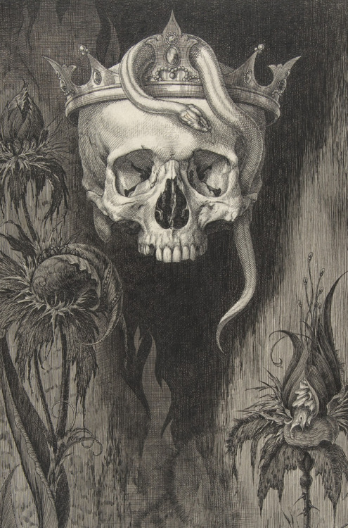 Skull Crowned with Snakes and Flowers - Henry Weston Keen - c.1930 - via The Met