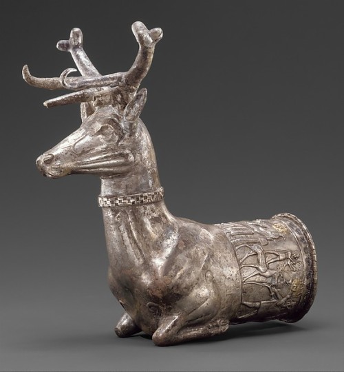 historyfilia:Silver vessel terminating in the forepart of a stag Hittite, ca. 14th–13th century B.C.