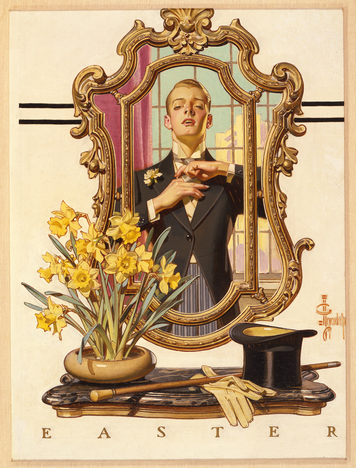 moika-palace:  Man Straightening Tie, J. C. Leyendecker, 1936. 