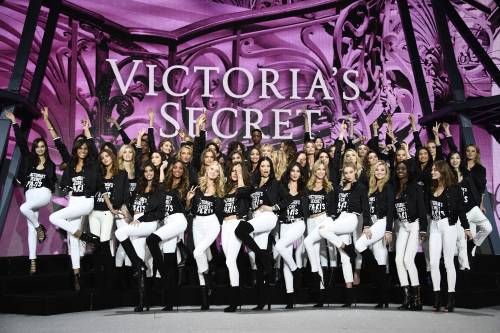 The Victoria&rsquo;s Secret models pose during a photocall at the Grand Palais in Paris ahead of