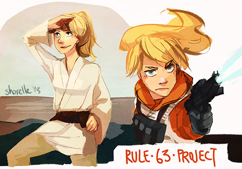 shorelle:Finally done(-ish)!! My contribution to andythelemon&rsquo;s Rule 63 Project (take a lead male protagonist and 