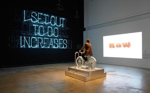 myampgoesto11:  Stefan Sagmeister: “Actually doing the things I set out to do increases my overall level of satisfaction.” Bicycle installation from “The Happy Show” 