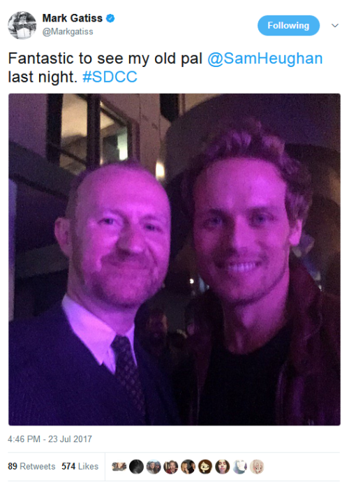 enigmaticpenguinofdeath: Mark Gatiss & Sam Heughan at the EW SDCC party [x]