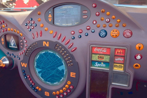 y2kaestheticinstitute:  Blobby dashboard design & excessive product placement of the ‘Gadgetmobile’ (Inspector Gadget - 1999)
