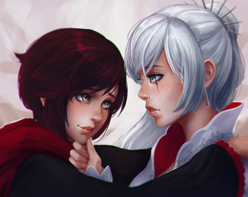 clockwork-cadaver:  http://pixiv.me/ccadaverhttp://facebook.com/clockworkcadaverPainting of Ruby and Weiss for sangheilitat! 