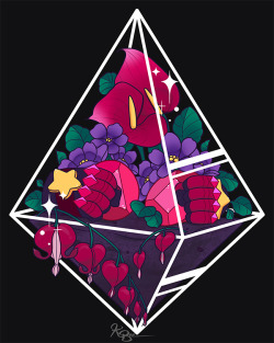 kearabeeartistry:  Violets, bleeding heart flowers, and anthuriums for Garnet &lt;3 This is the last of the main gang (though I’ll eventually do some other characters) so I’m going to start on making the acrylic charms! They’ll be available within
