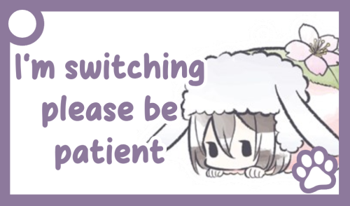 A purple communication card of Fyodor. The text reads: 'I'm switching, please be patient'