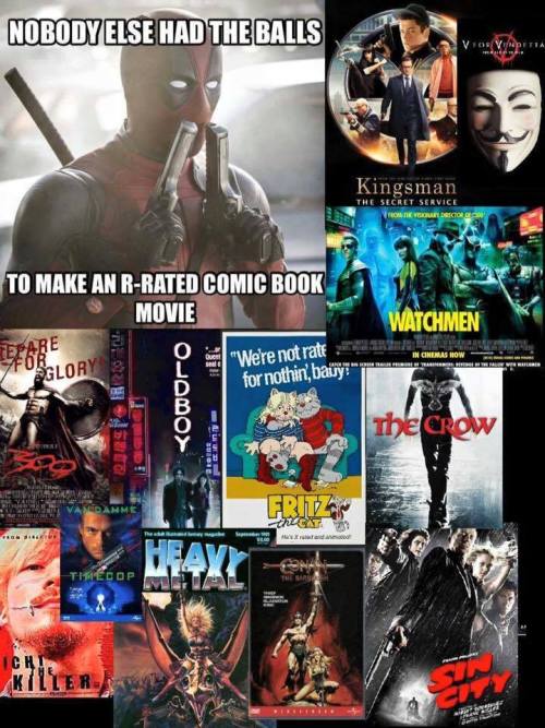 clxcool:  I dont know who made this. But thankfully, they included Ralph Bakshi’s adaptation of Robert Crumb’s underground comic of Fritz The Cat in this. As one of the many comic book based movies that came out before Deadpool. That are based off