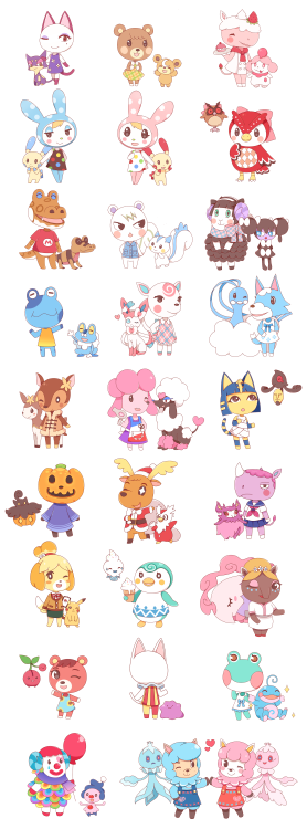 zumodelimon:  Crossover of Animal Crossing and Pokemon! I’ll do more ~  I added more! o((*^▽^*