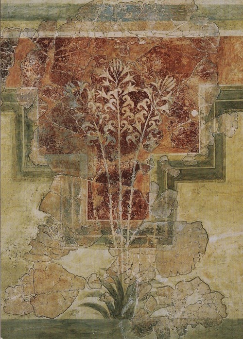 minoancorner:Lilly fresco.  1500 BC. Found in “House of the Lilies” at Amniso, Crete. Cu