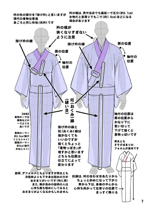 Kimono drawing guide &frac12;, by Kaoruko Maya (tumblr, pixiv, site). Booklet is available in pd