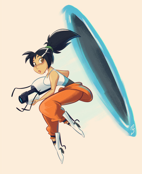 brokenlynx21: Commission piece for http://themultipled.deviantart.com/ .   Jin from Avatar the Last Airbender, dressed as Chell from Valve’s Portal  games  O oO <3