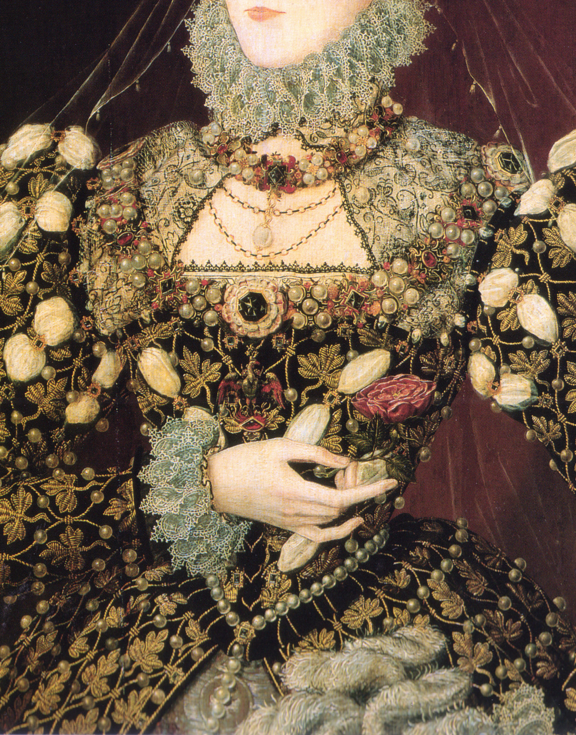 seeliequeene:
“ Elizabeth I, The Phoenix Portrait (detail), Nicholas Hilliard, 1575
”