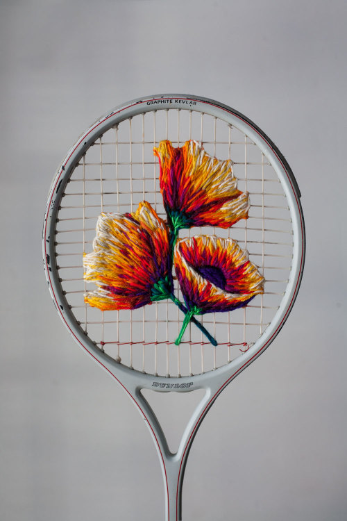 culturenlifestyle: Danielle Clough Transforms Vintage Rackets Into Her Canvas for Floral Embroidery 