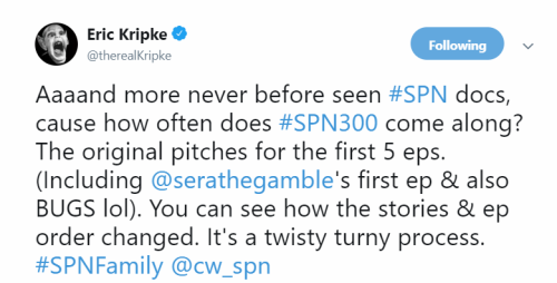mittensmorgul: Erik Kripke on twitter for the 300th.