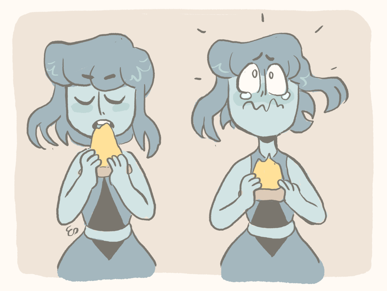 mushroomstairs:  a quick silly comic but i want lapis to eat as much as amethyst