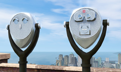 aroundthesims:  heavensims:  gelinagelina:  Coin-Operated Binoculars From heavensims’ cc wish post, mounted binoculars commonly found in tourist destinations with scenic views. Decorative only. I tried to enable it as a world object, as well, but