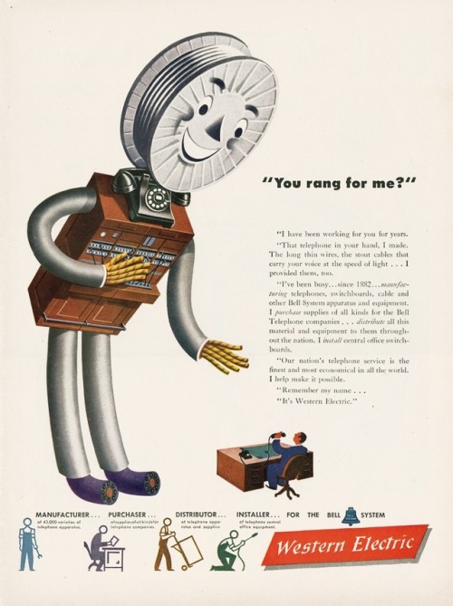 1946 Western Electric ads.These come from a site called “Dennis Markham’s Classic Rotary Phones”, th