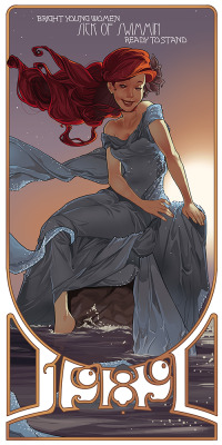 Annethecatdetective:  Dadabrush:  Ariel ,Cinderella, And Belle Done In The Art Nouveau