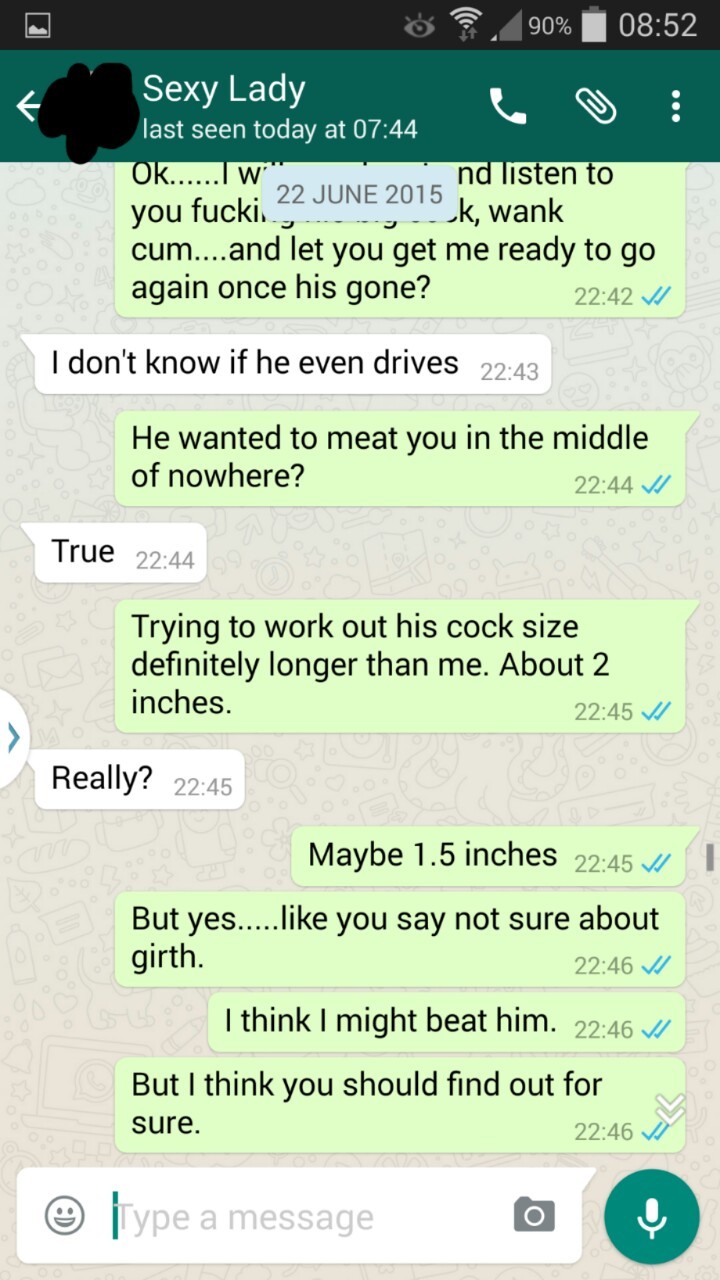 hotwifesextext:  3 of 4  This is a WhatsApp conversation between my woman, who has