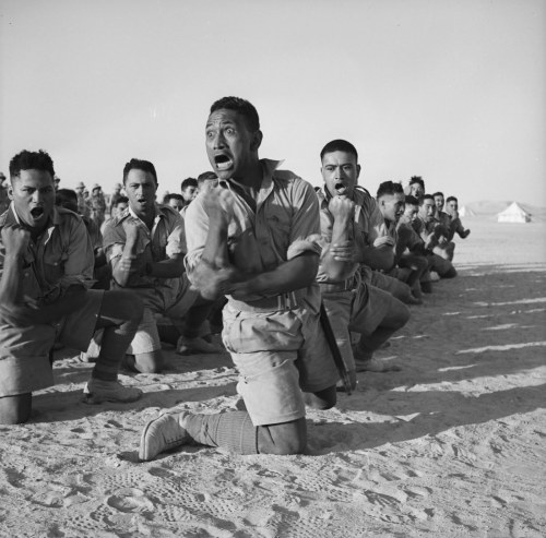 mikejrtaylor:  Members of the Maori Battalion who had fought in Greece perform a haka for the King of Greece at Helwan, Egypt in June 1941 