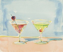 igormag:Wayne Thiebaud (b. 1920), Twin Dolphin Drinks, Mexico 1998, 1998.watercolor and graphite on paper, 8 7/10 × 10 ½ inches