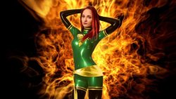 celebsinlatex:  Sophie as a latex clad Phoenix