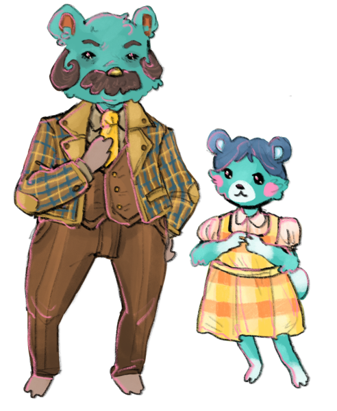 thedunwitchghost: day 13 - draw a cub or bear villager(these two look like they are related and also