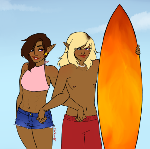 thecherry95:I love these twins! and their beach year[image description: a drawing of Lup and Taako, 