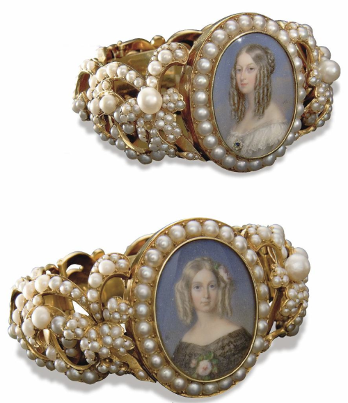 Bracelets with miniature portraits of the Duchesses de Nemours and d'Aumale, 1840 and 1846, respecti