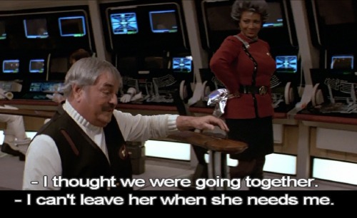 James Doohan as Montgomery Scott and Nichelle Nichols as  Nyota Uhura in “Star Trek V: The Final Fro