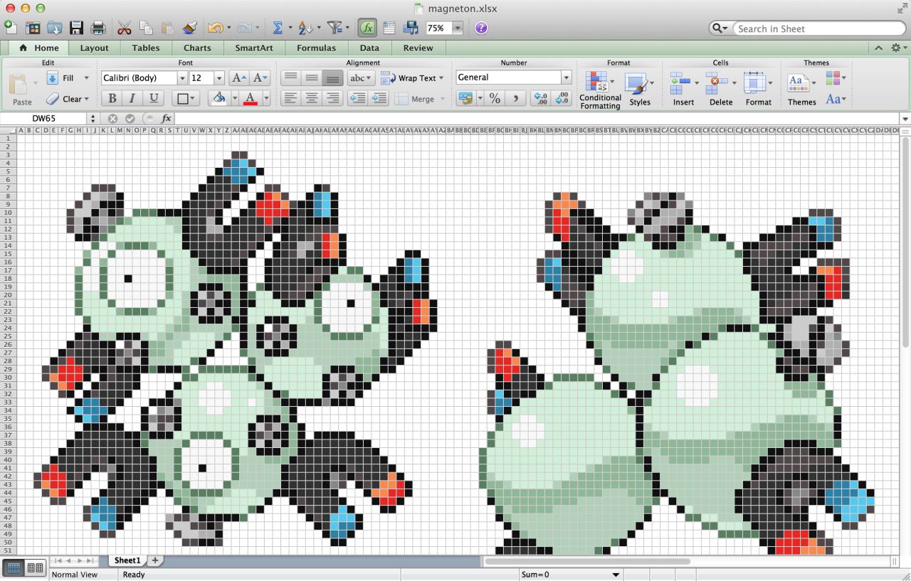 Pixel Art Pokemon In Spreadsheets Back When I Horriblenight Com Inventory